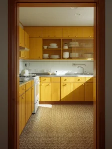 1970s-inspired apartment kitchen