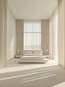 Bedroom with floor-to-ceiling curtains