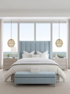 Coastal high-rise condo bedroom