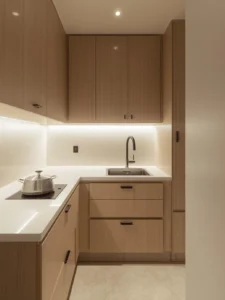 Compact Japandi kitchen in small townhouse