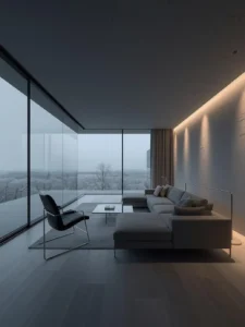 Contemporary glass house living area