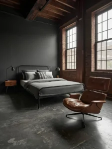 Industrial loft guest bedroom