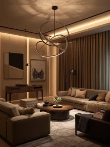 Living room with sculptural lighting