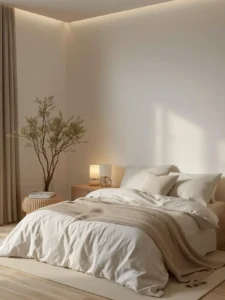 Minimalist bedroom interior with simple furniture