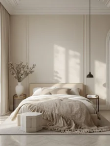 Modern bedroom with textured wall finish