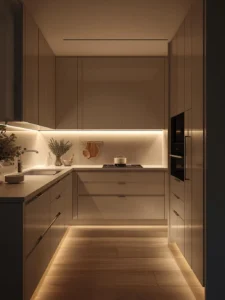 Modern kitchen with integrated under-cabinet lighting