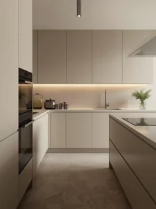 Modern kitchen with matte cabinetry and surfaces