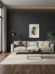 Modern living room with charcoal gray accent wall