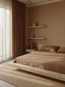 Organic modern studio apartment bedroom