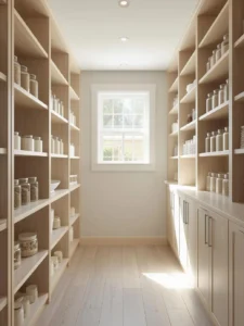 Photorealistic modern walk-in pantry