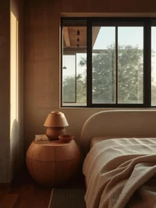 Rounded light oak nightstand