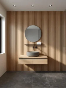 bathroom featuring vertical wood slat