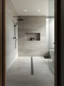 bathroom showcasing continuous floor-to-ceiling design