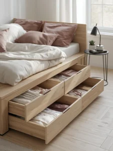 bed with visible integrated storage