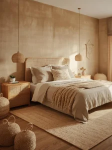 bedroom with walls in warm sandy beige