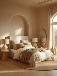 bedroom with warm sandy beige