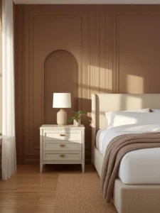 bedroom with warm taupe walls