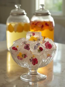 bowl filled with floral ice cubes