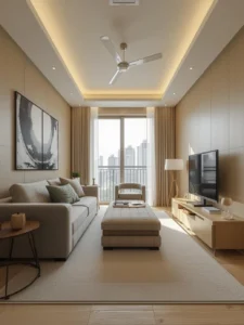 compact living room with multifunctional furniture