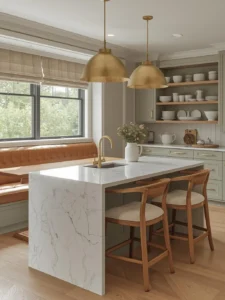 cozy kitchen with extended island featuring