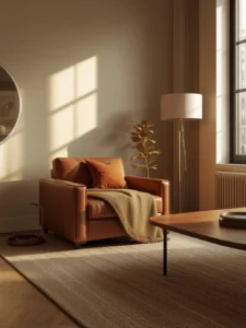 earth-tone apartment living room interior