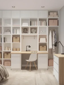 girls bedroom featuring a full wall of modular white storage