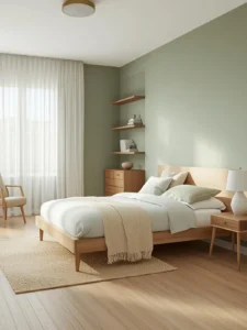 girls bedroom featuring sage green painted walls