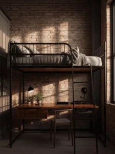 industrial black metal loft bed