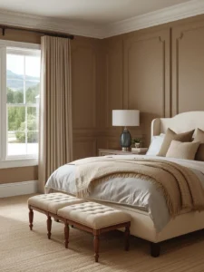 master bedroom with warm taupe walls
