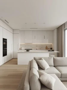 minimalist open kitchen living room