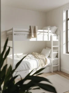 minimalist white loft bed