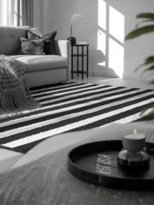 modern black and white striped area rug