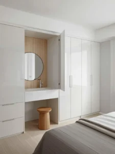 modern minimalist bedroom with a wall of seamless