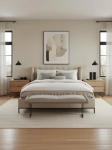 neutral bedroom with soft greige walls