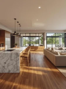 open kitchen living room with oversized island
