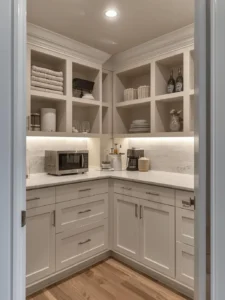 pantry with built-in quartz prep
