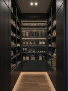 pantry with matte charcoal shelving