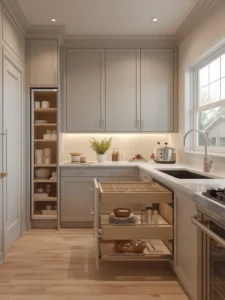 remodeled kitchen with pull-out pantry drawers