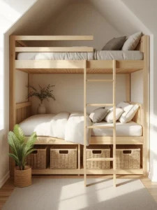 scandinavian light wood loft bed