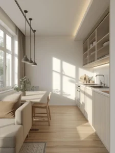 small apartment open kitchen living room