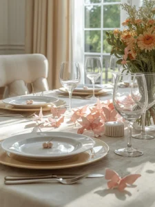 spring party table with paper butterflies