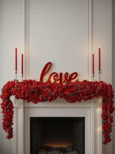 white fireplace mantle decorated