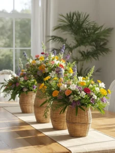 woven basket centerpieces filled