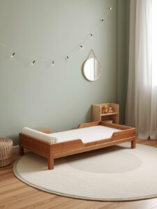 A Montessori-style nursery floor bed setup