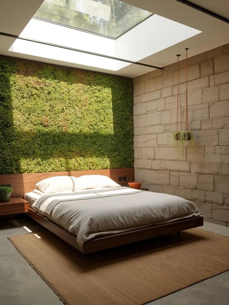 A bedroom remodel bathed in natural light from an overhead skylight