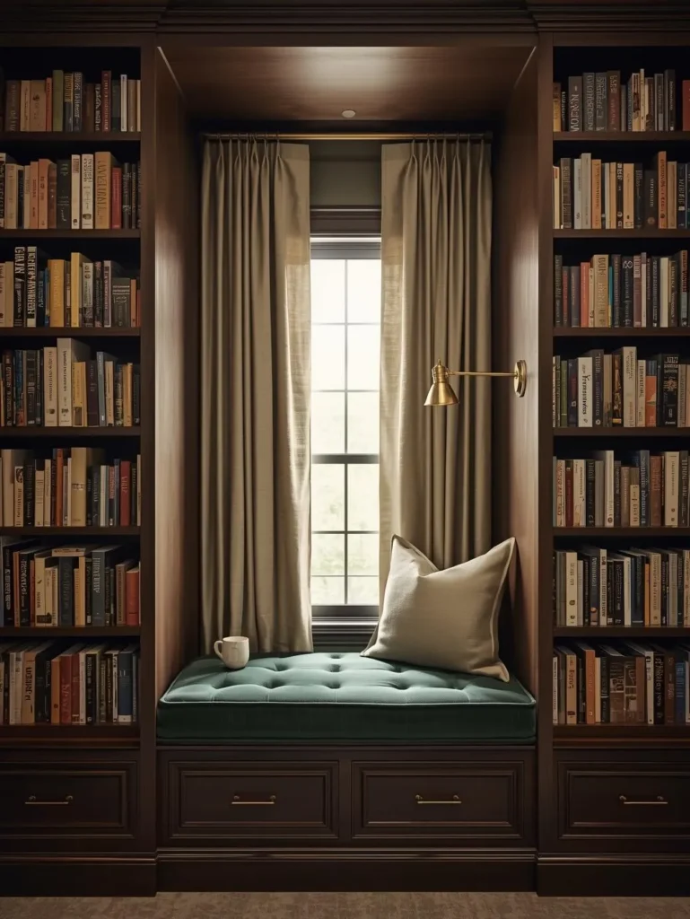 A bedroom remodel featuring a deeply recessed window bay reading nook