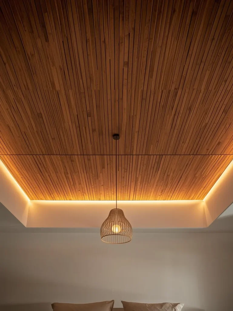 A bedroom remodel photographed from a low angle looking upward