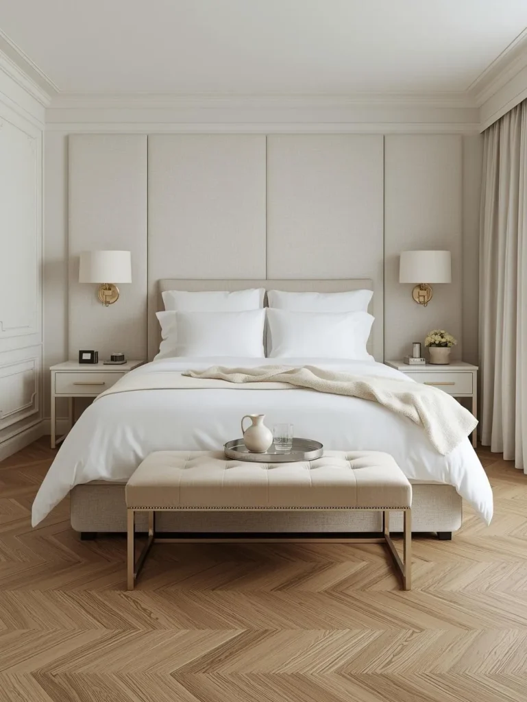 A bedroom remodel styled with precise hotel-suite discipline
