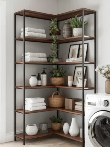 A corner shelving unit