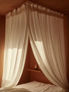 A cozy tiny bedroom with ceiling-mounted